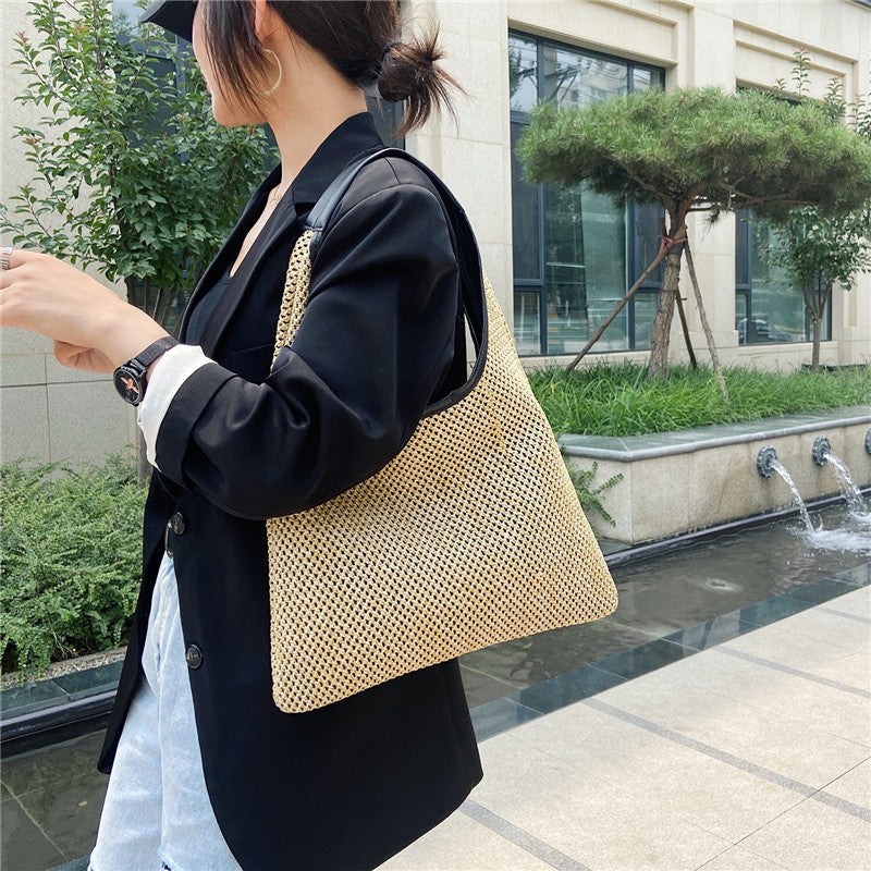 Women Shoulder Bags Wikcer Woven Female Handbags Large Capacity Summer Beach Straw Bags Casual Totes