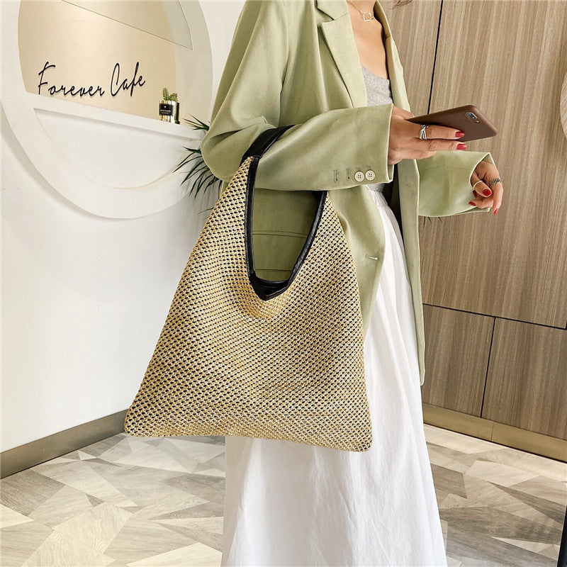 Women Shoulder Bags Wikcer Woven Female Handbags Large Capacity Summer Beach Straw Bags Casual Totes
